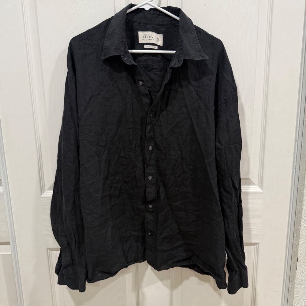 Abercrombie & Fitch The A&F Linen Collection Black Long Sleeve Linen Shirt XL
